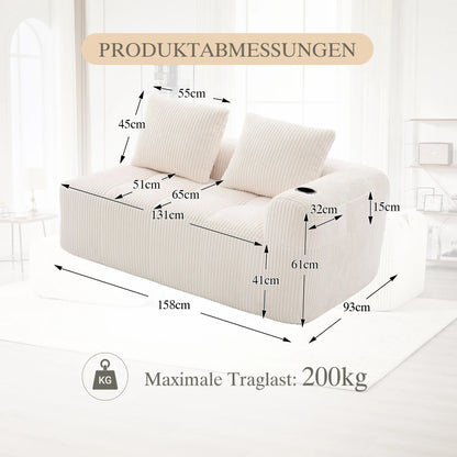 Compact Sofa Soft, Modular Sofa with Side Pocket and Beverage Holder, High Quality Comfort for Long Sitting, Incl. Pillows