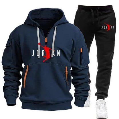 Men 2025 Autumn Winter Printed Blazer and Tracksuit Pants Set Casual Jogging Sportswear for Outdoor Activities and Street Fashio