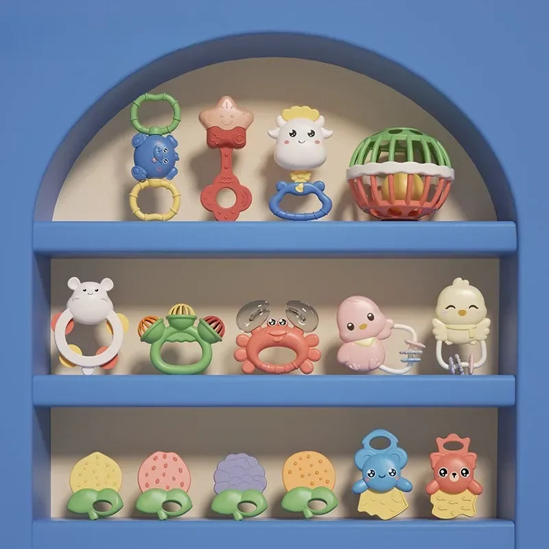 Baby Rattle 0-12 Months Newborn Soft Bell Teethers Hand Shaking Crib Mobile Ring Educational Toy For Children Set Gifts