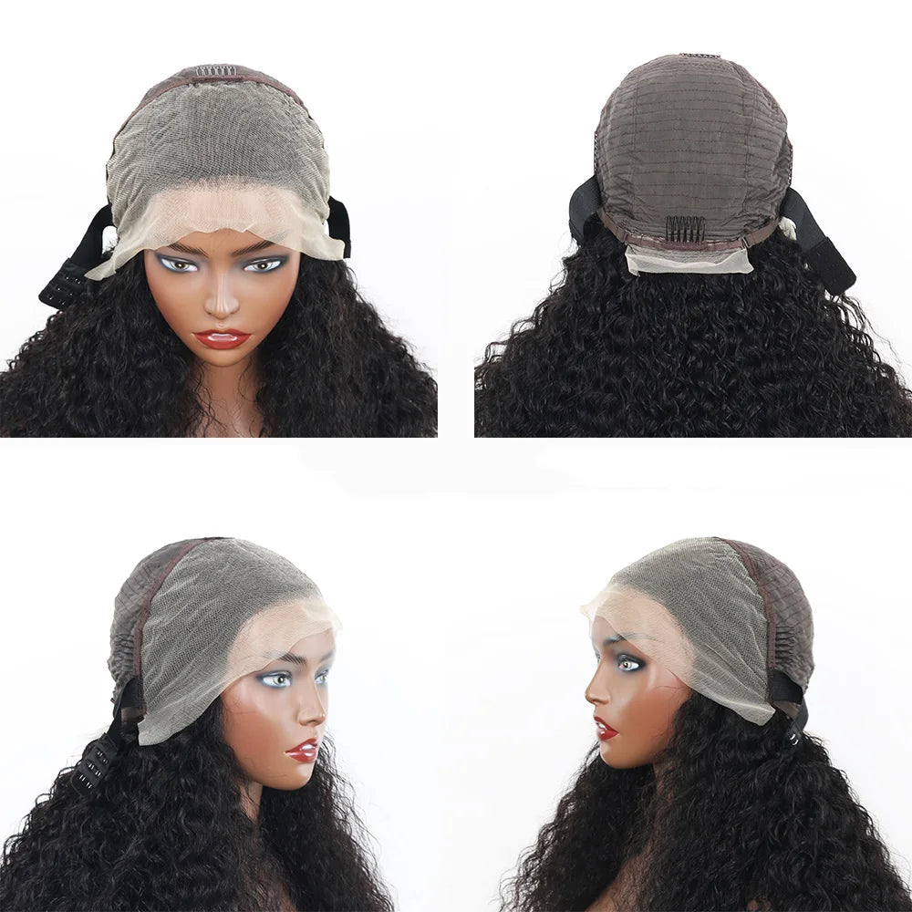 Deep Water Wave Human Hair Wig For Women Raw Indian Hair 13X4 Hd Transparent Lace Frontal Wig 16 18Inch Natural Color 250%