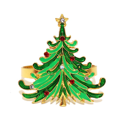 6Pcs Christmas Napkin Rings Gold Xmas Tree Deer Snowflake Hat Socks Napkin Buckles for Christmas Party Dinner Table Decorations