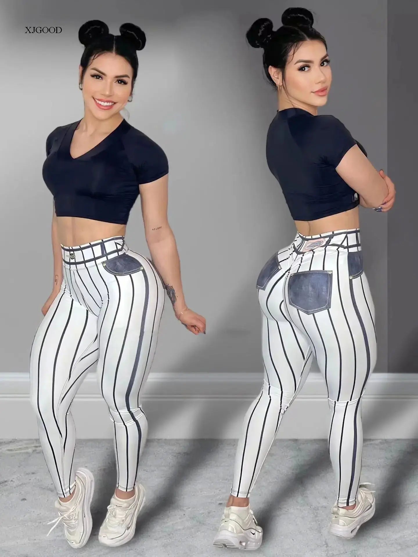 High Waist Elastic Denim Pants Women's Casual Slim Fit Trousers Breathable Comfortable Polyester Blend Spring Season