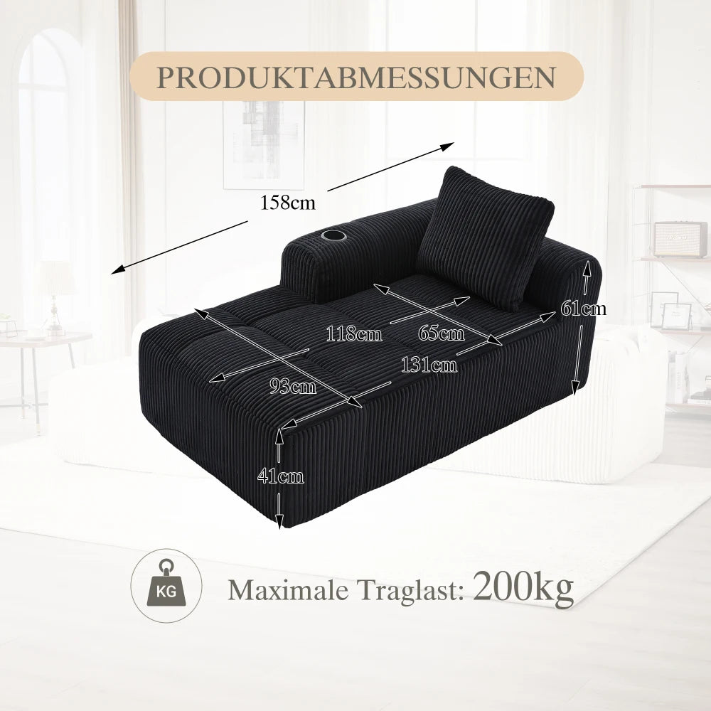 Compact Sofa Soft, Modular Sofa with Side Pocket and Beverage Holder, High Quality Comfort for Long Sitting, Incl. Pillows