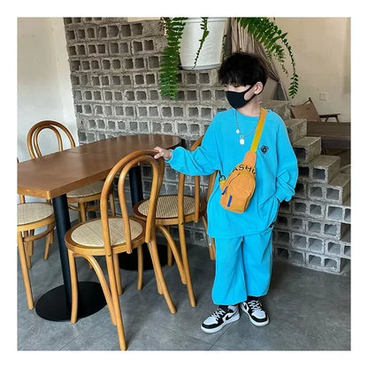Cool kids bags for boys. Contrast color chest bag for little boys to go out Canvas messenger bag for coins