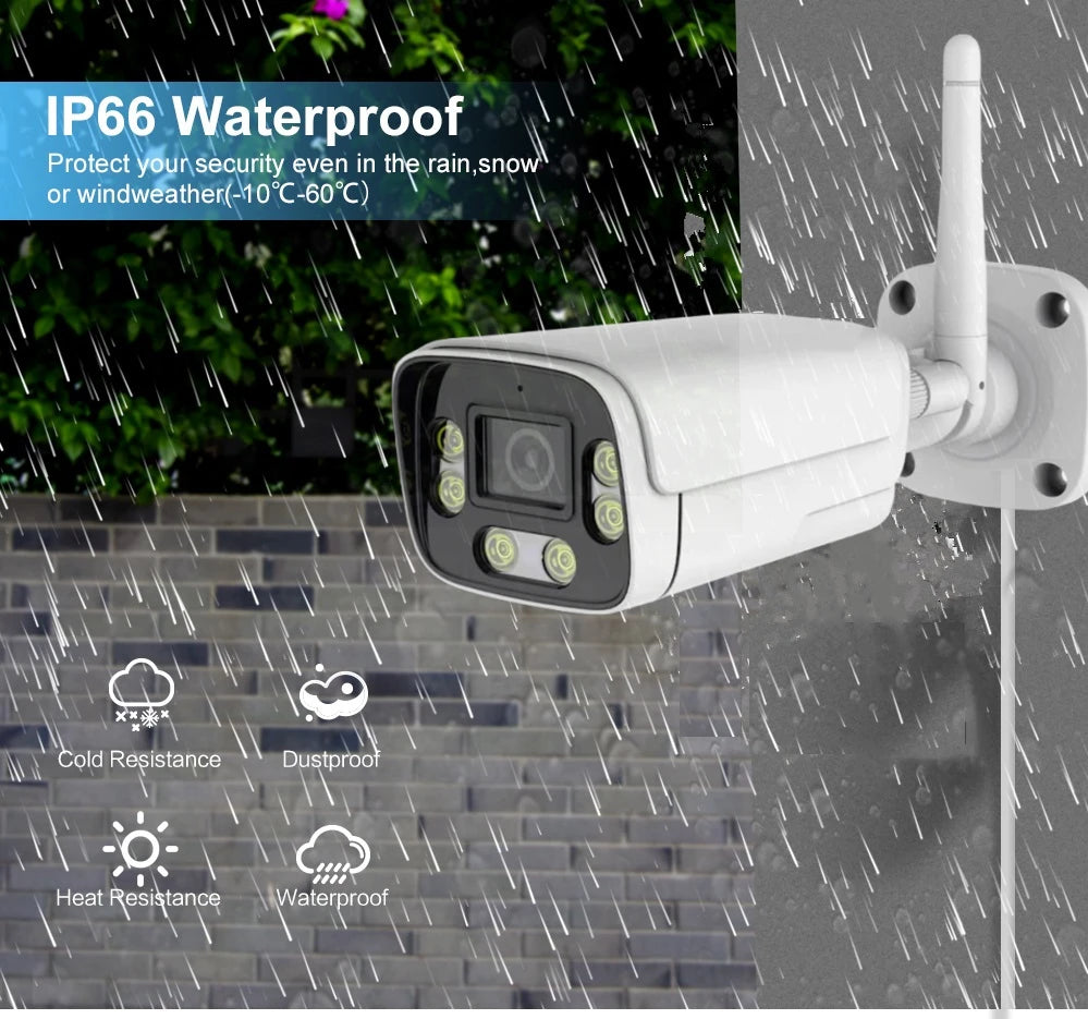 4MP Outdoor Security Wifi Camera AI 95ft NightColor Human Detection Bullet IP Camera With Two-Way Audio H.265+ Support MicroSD