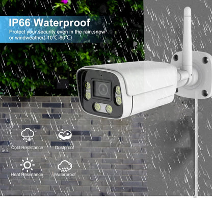 4MP Outdoor Security Wifi Camera AI 95ft NightColor Human Detection Bullet IP Camera With Two-Way Audio H.265+ Support MicroSD