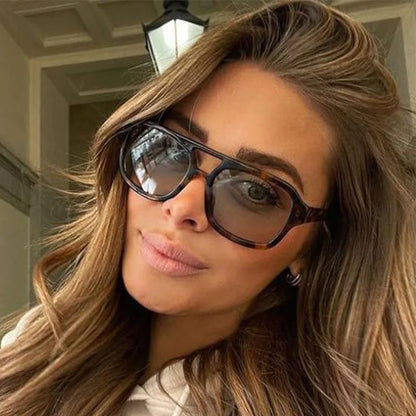 Retro Square Sunglasses Women Men 2025 New Trends Double Beam Yellow Big Sun Glasses Female Oversized Eyewear Shades UV400