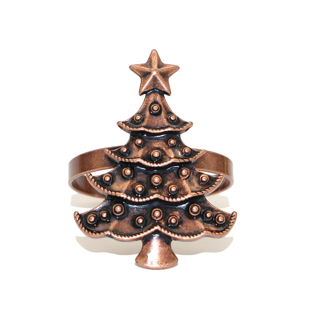 6Pcs Christmas Napkin Rings Gold Xmas Tree Deer Snowflake Hat Socks Napkin Buckles for Christmas Party Dinner Table Decorations