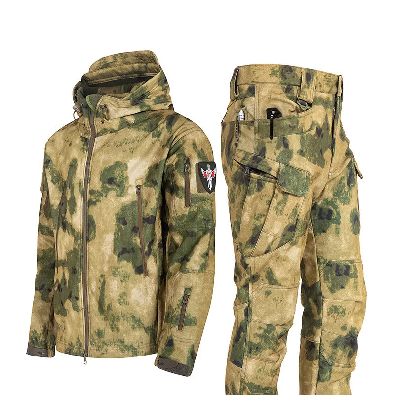 5XL 6XL Winter Waterproof Tactical Jackets Sets Men Outdoor Soft Shell Hiking Hunting Jacket Suit Fleece Cargo Pant Tracksuits