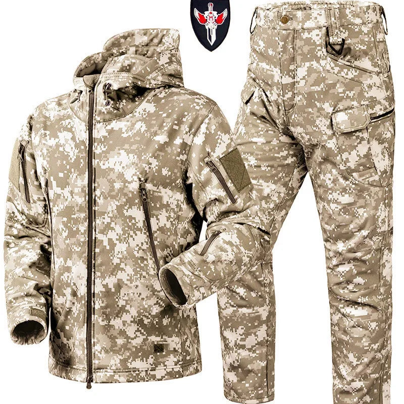 5XL 6XL Winter Waterproof Tactical Jackets Sets Men Outdoor Soft Shell Hiking Hunting Jacket Suit Fleece Cargo Pant Tracksuits