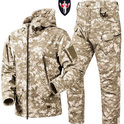 5XL 6XL Winter Waterproof Tactical Jackets Sets Men Outdoor Soft Shell Hiking Hunting Jacket Suit Fleece Cargo Pant Tracksuits
