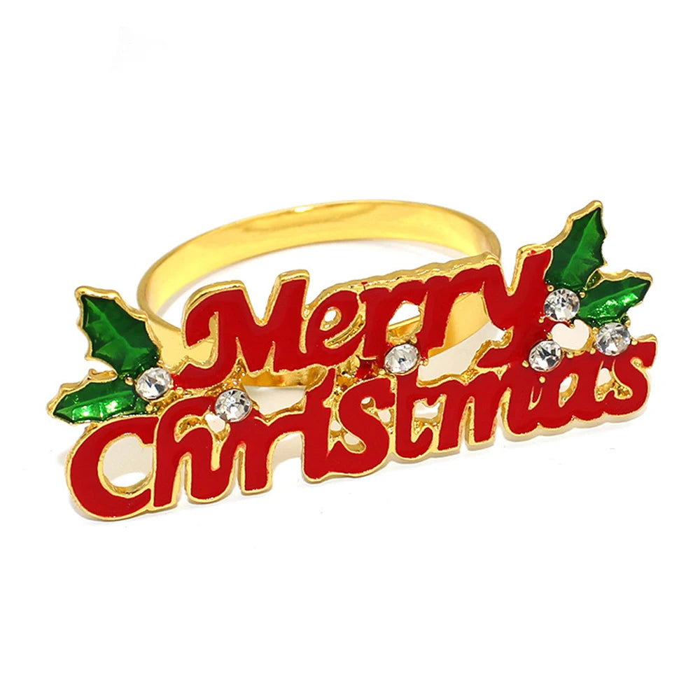 6Pcs Christmas Napkin Rings Gold Xmas Tree Deer Snowflake Hat Socks Napkin Buckles for Christmas Party Dinner Table Decorations
