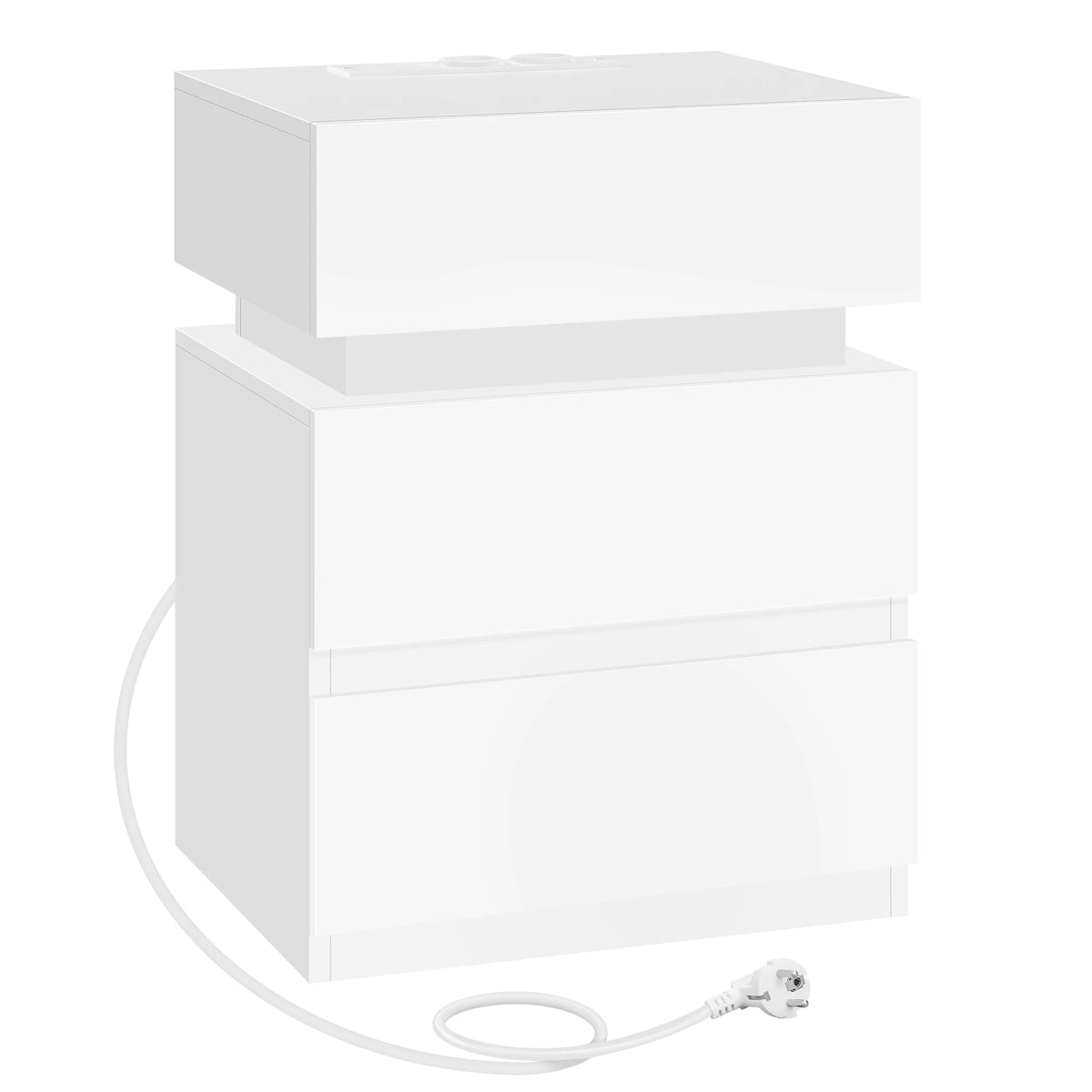 WOLTU Nightstand White/Black Bedside Table with LED Lighting 2 Drawers USB Charging Function Narrow Sofa Table
