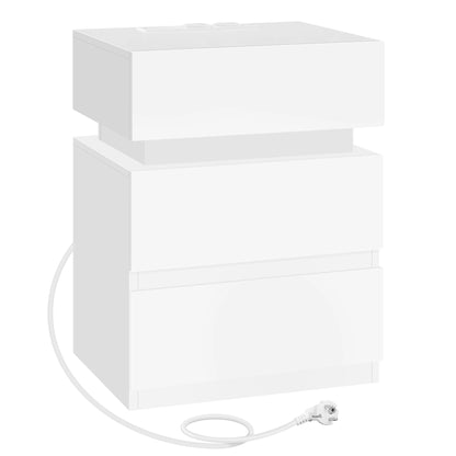 WOLTU Nightstand White/Black Bedside Table with LED Lighting 2 Drawers USB Charging Function Narrow Sofa Table