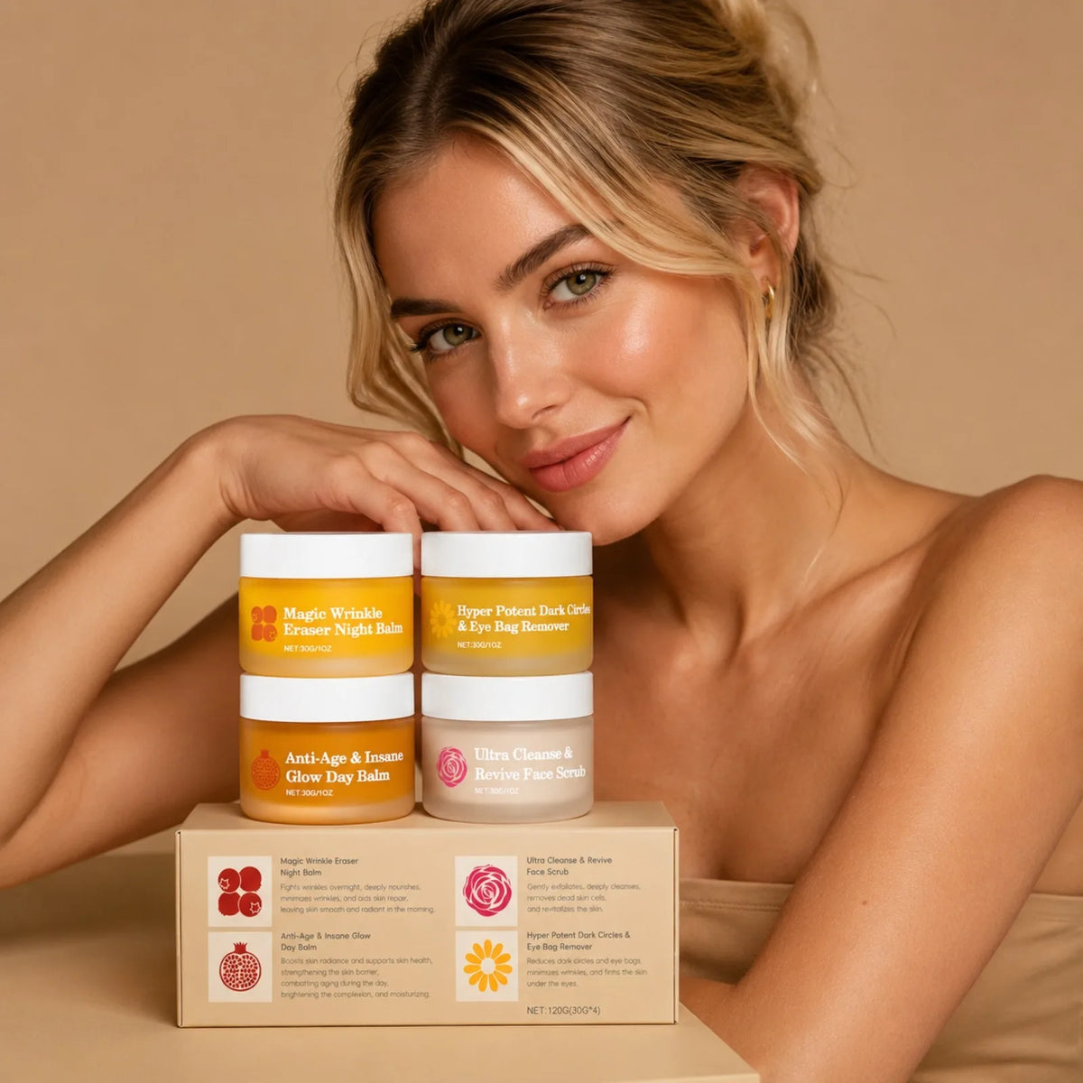 Complete Skincare Set With Day Night Eye Cream And Face Scrub