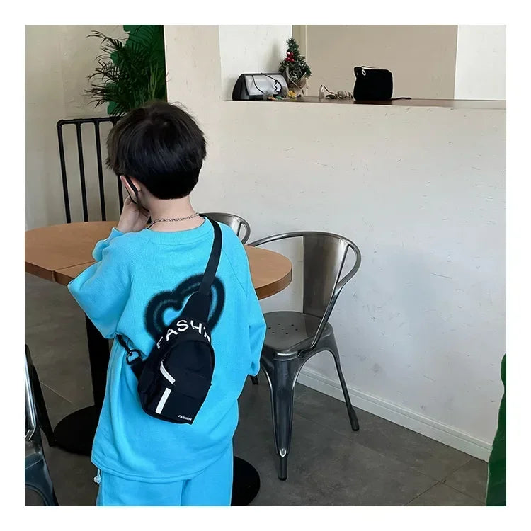Cool kids bags for boys. Contrast color chest bag for little boys to go out Canvas messenger bag for coins