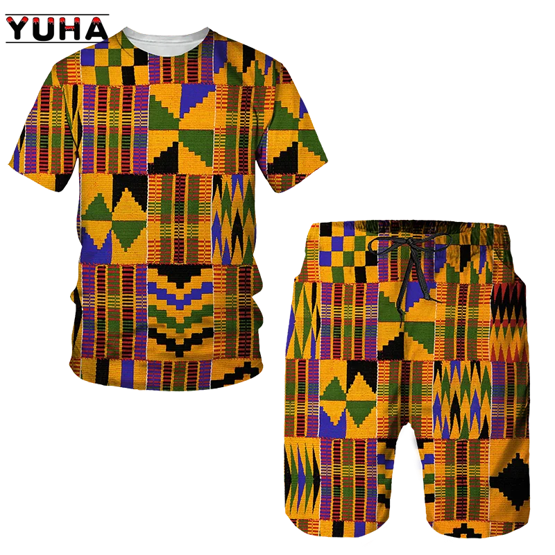 YUHA,Newest African Print Women's/Men's T-shirts Sets Africa Dashiki Men’s Tracksuit/Vintage Tops Sport And Leisure Summer Male