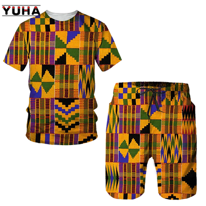 YUHA,Newest African Print Women's/Men's T-shirts Sets Africa Dashiki Men’s Tracksuit/Vintage Tops Sport And Leisure Summer Male