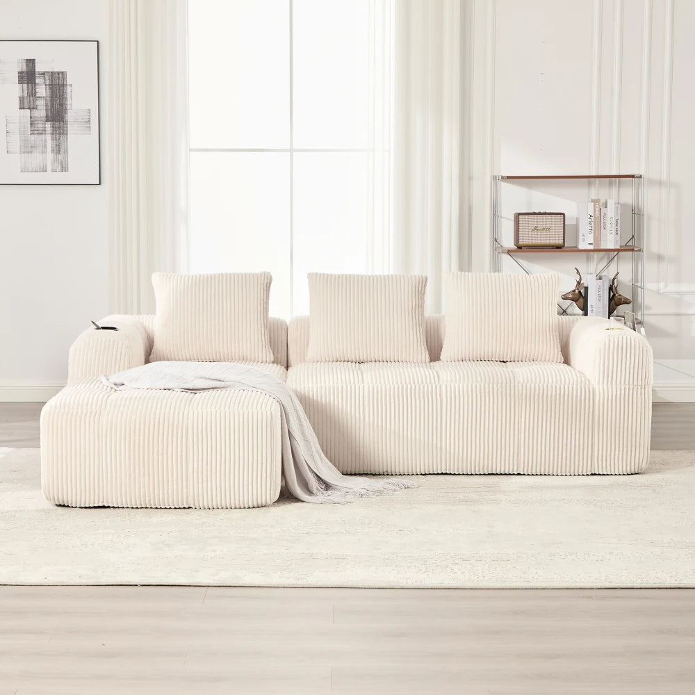 Compact Sofa Soft, Modular Sofa with Side Pocket and Beverage Holder, High Quality Comfort for Long Sitting, Incl. Pillows