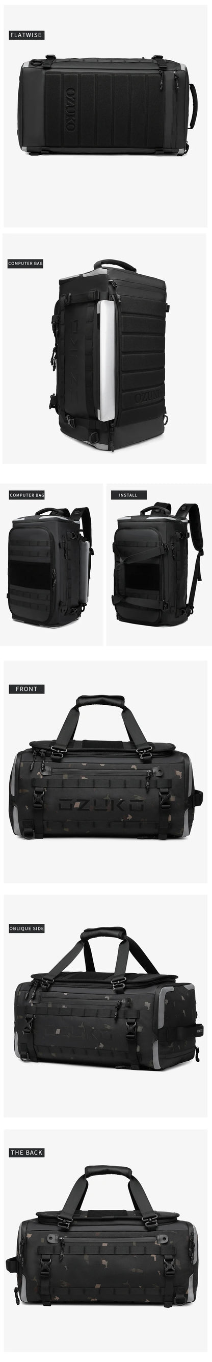 Ozuko suitcase organizer Men's Sports Fitness Dry and Wet Separation Travel Bag Short Business Trip Weekend Camping Backpack