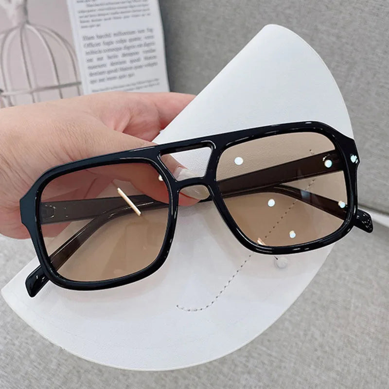 Retro Square Sunglasses Women Men 2025 New Trends Double Beam Yellow Big Sun Glasses Female Oversized Eyewear Shades UV400
