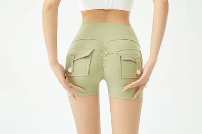 Peach Butt Fitness Shorts Women's Exercise Three-Quarter Pants Cargo Air Dry Pocket Yoga  Tight  Lift Summer