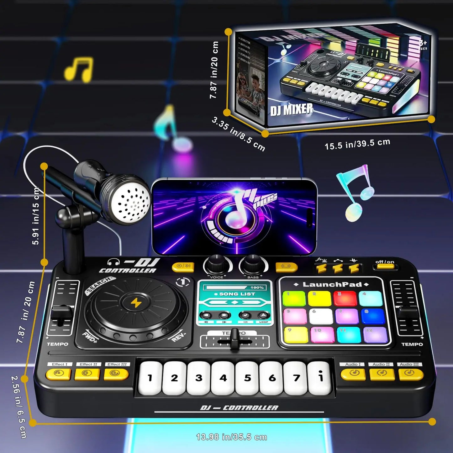 Kid DJ Mixer with Microphone Electronic Piano Keyboard Bluetooth DJ Turntable Controller Musical Instrument Kid Birthday Gift