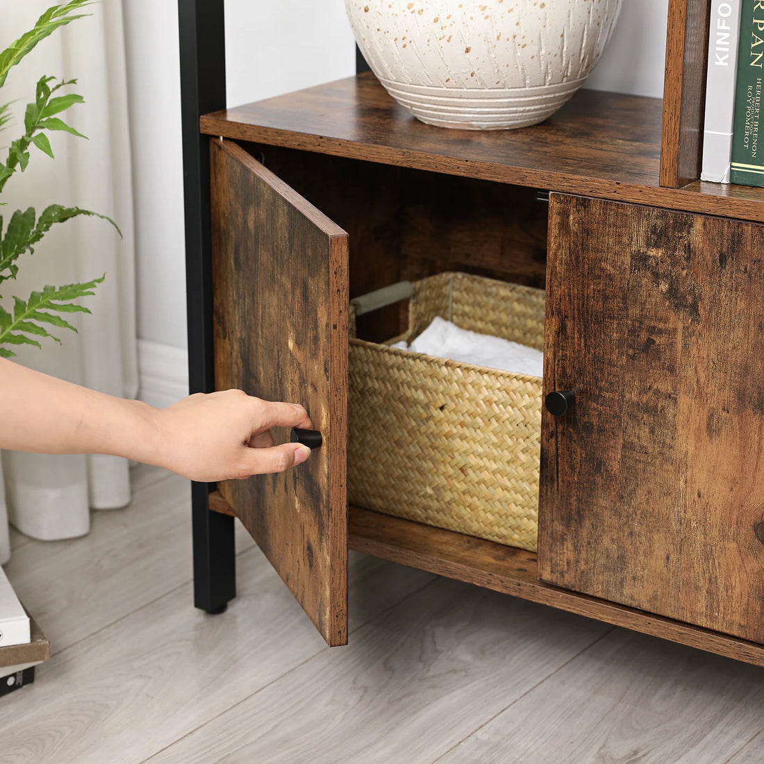 VASAGLE Bookshelf, Storage Shelf, Large Bookcase with Doors, 4 Shelves, Stable Steel Structure, Industrial Style
