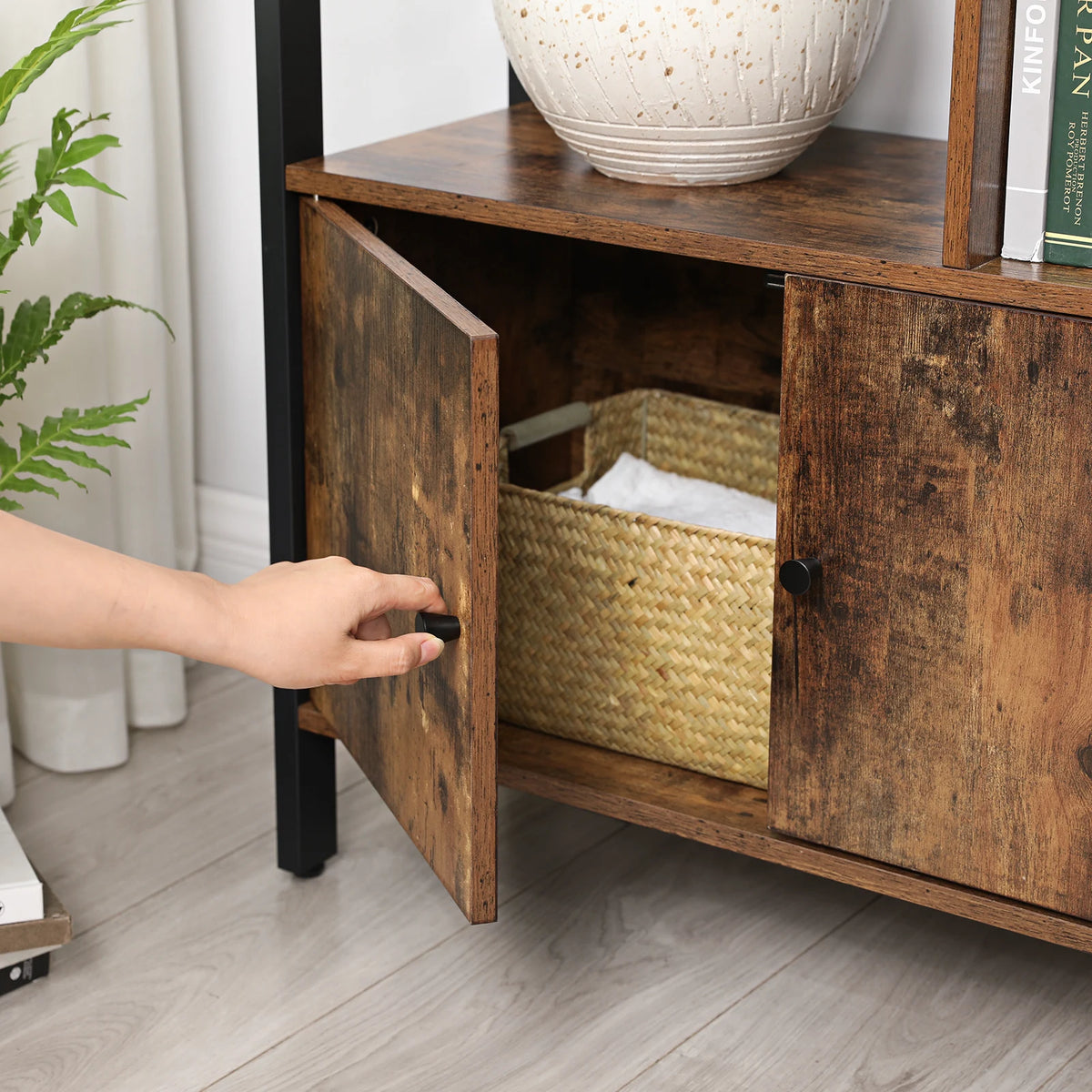 VASAGLE Bookshelf, Storage Shelf, Large Bookcase with Doors, 4 Shelves, Stable Steel Structure, Industrial Style