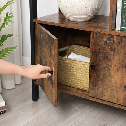 VASAGLE Bookshelf, Storage Shelf, Large Bookcase with Doors, 4 Shelves, Stable Steel Structure, Industrial Style