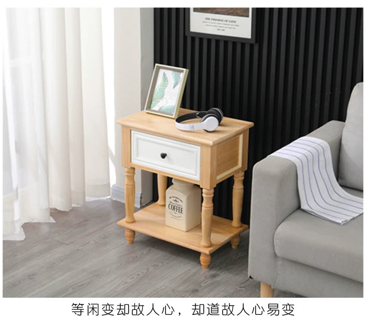 Solid Wood Nightstand Vintage French Distressed Bedside Table with Drawer for Bedroom Storage Cabinet Side Table