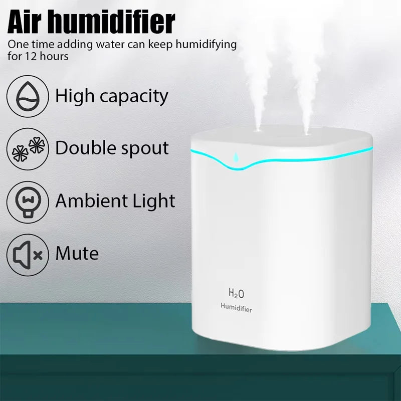 Air Humidifier 2L Large Capacity Double Spray Port Home Office Essential Oil Humidifiers USB Aroma Diffuser Mist Maker Purifier