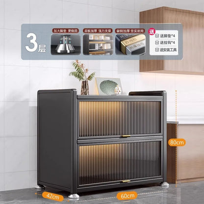Sideboard Cabinet Locker Kitchen Shelf Floor Multi-Layer Home Living Room Microwave Oven with Door Storage Cabinet