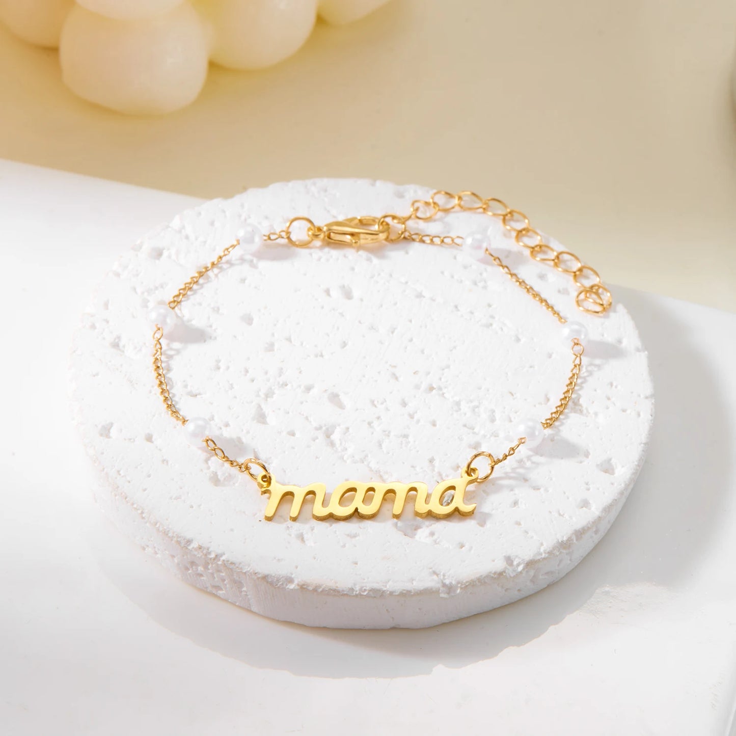 Imitation Pearl Letter Mama Pendant Bracelets Fashion Charms Stainless Steel Chains Bracelet for Women Jewelry Mother's Day Gift