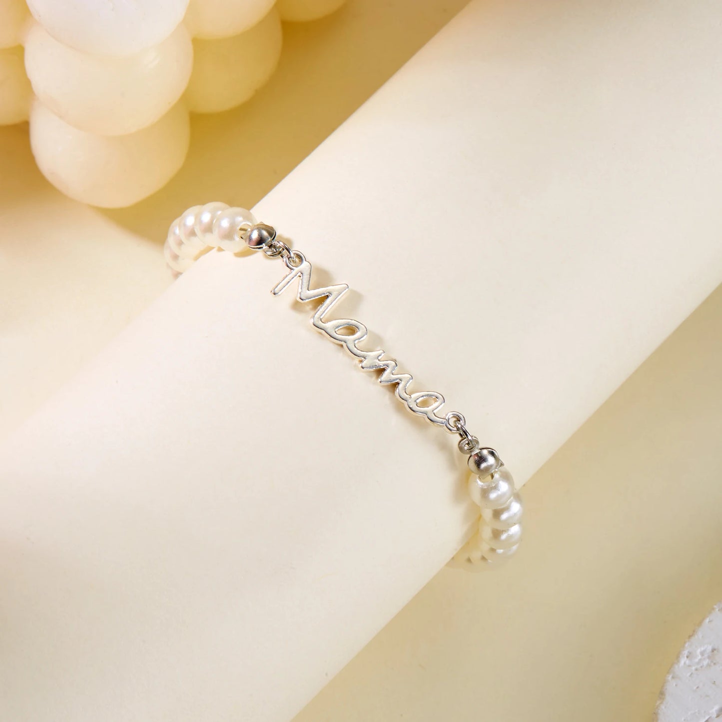 Imitation Pearl Letter Mama Pendant Bracelets Fashion Charms Stainless Steel Chains Bracelet for Women Jewelry Mother's Day Gift