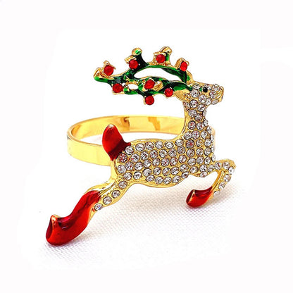 6Pcs Christmas Napkin Rings Gold Xmas Tree Deer Snowflake Hat Socks Napkin Buckles for Christmas Party Dinner Table Decorations