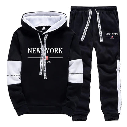 New York Hooded Sweatshirts and Elastic Sweatpants Autumn Hot Sale Mens Fashion Tracksuit Ubran Causal Sport Jogging Suits