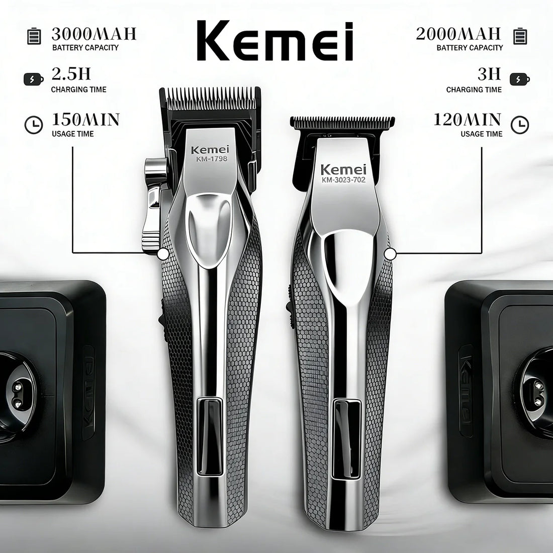Kemei Hair Trimmer Professional Hair Clipper Electric Haircut Machine Rechargeable Hair Clipper 0 MM Trimmer for Men KM-3023-702
