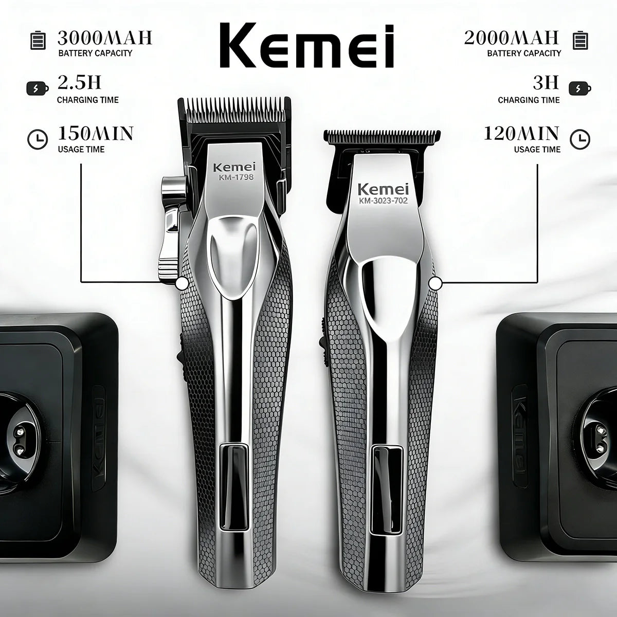 Kemei Hair Trimmer Professional Hair Clipper Electric Haircut Machine Rechargeable Hair Clipper 0 MM Trimmer for Men KM-3023-702
