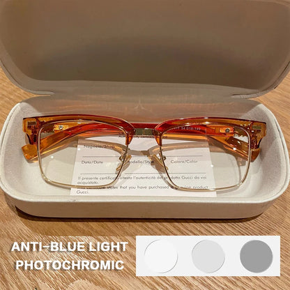 ISLINO Anti Blue Light Reading Glasses Women Square Fashion Photochromic Prescription Glasses Men Myopia Hyperopia Eyewear