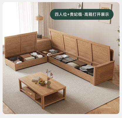 Nordic ash wood solid wood sofa combination fabric sofa modern simple large and small apartment living room