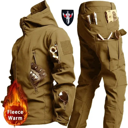 5XL 6XL Winter Waterproof Tactical Jackets Sets Men Outdoor Soft Shell Hiking Hunting Jacket Suit Fleece Cargo Pant Tracksuits