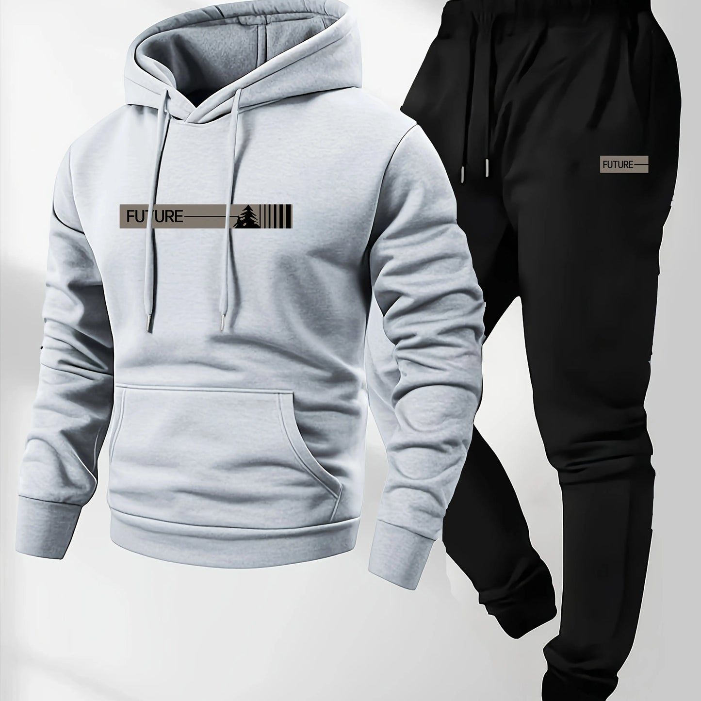 Men's two-piece set casual long-sleeved hooded sweatshirt and sports pants outfit suitable for winter and autumn  Sports outfit