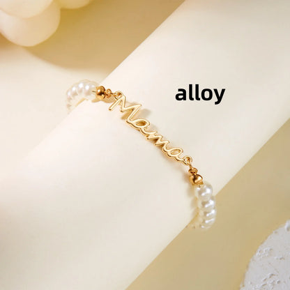 Imitation Pearl Letter Mama Pendant Bracelets Fashion Charms Stainless Steel Chains Bracelet for Women Jewelry Mother's Day Gift