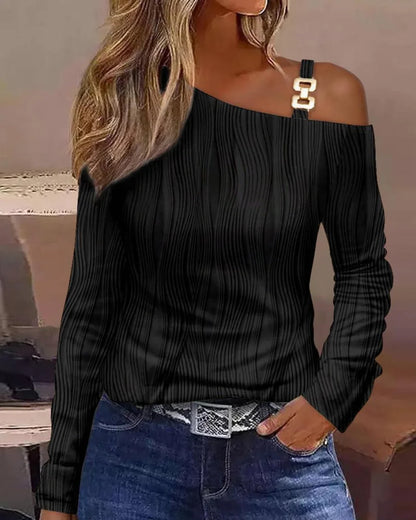 Sexy Elegant Off Shoulder White Lace Women Tops And Blouses 2023 Autumn Long Sleeve Top Femme Print Metal Buckle Office Blouse