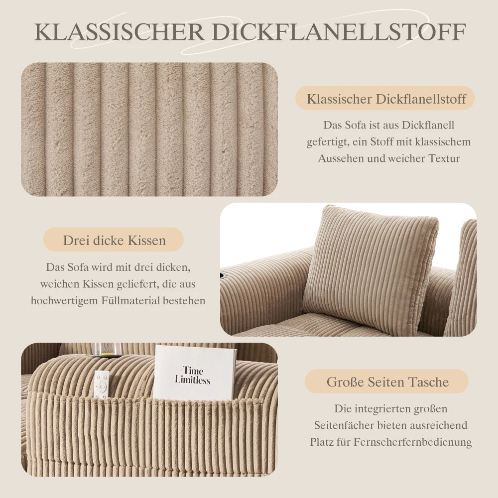 Compact Sofa Soft, Modular Sofa with Side Pocket and Beverage Holder, High Quality Comfort for Long Sitting, Incl. Pillows