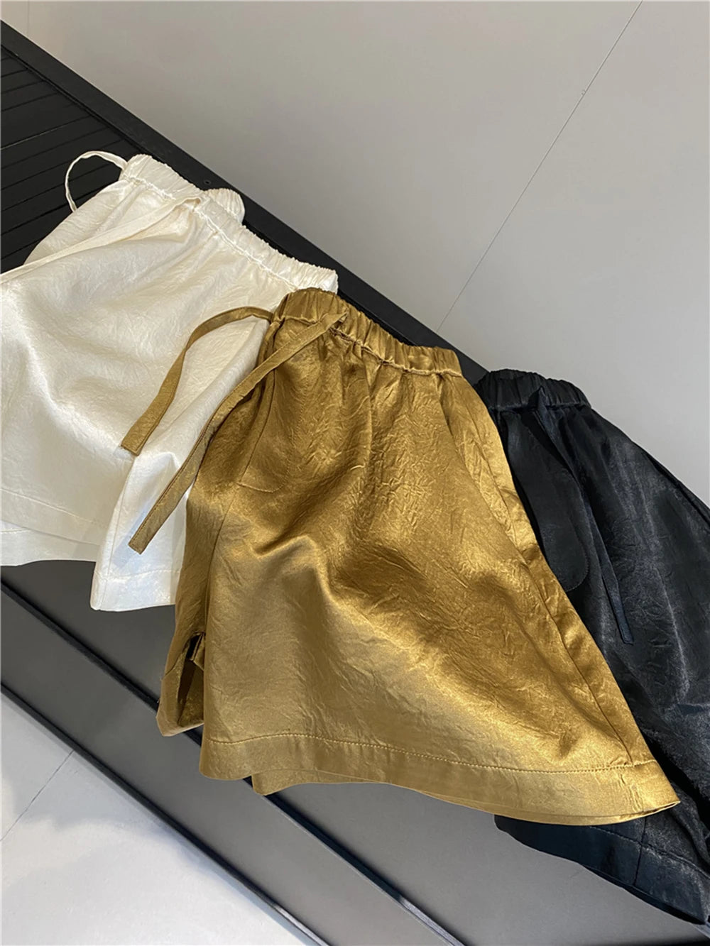 Women's Solid Color Satin Ice Silk Texture Shorts Summer Versatile Elastic Waist Loose Smooth Female Casual Versatile Hot Pants