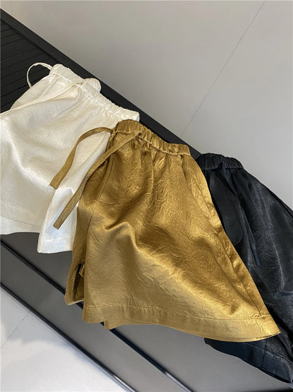 Women's Solid Color Satin Ice Silk Texture Shorts Summer Versatile Elastic Waist Loose Smooth Female Casual Versatile Hot Pants