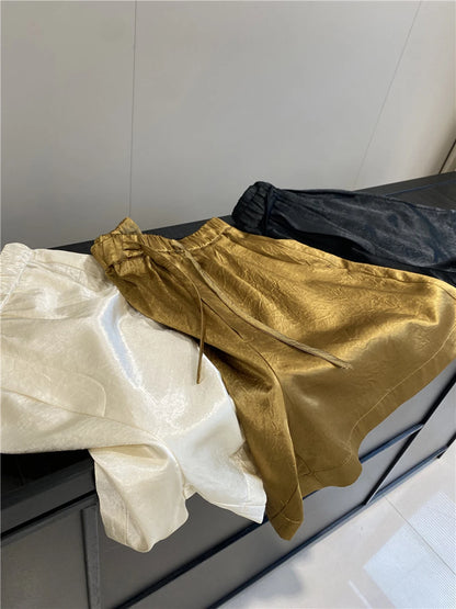 Women's Solid Color Satin Ice Silk Texture Shorts Summer Versatile Elastic Waist Loose Smooth Female Casual Versatile Hot Pants