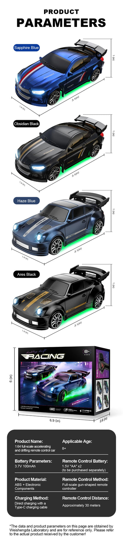 1:64 Mini desktop remote control car rc Professional four-wheel drive drift racing car Electric pocket car Children's toy